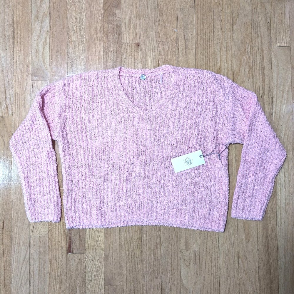 MARGARET O'LEARY Lounge Vee Sweater in Rosebud Size S (NEW WITH TAGS)